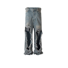 Mens Vintage Pants Trousers Washed Retro Blue Jeans MIJKO