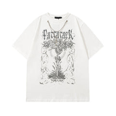Men T Shirt Hip Hop Necklace Dark Short-Sleeved T-shirt Men and Women Loose Couple
