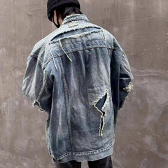 Mens Jacket Ripped Patch Denim Jacket MIJKO