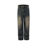 Men Vintage Pants retro washing water old trousers men's and women's straight jeans MIJKO