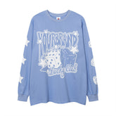 Men Long Sleeve T Shirt Dice Pattern Loose Casual