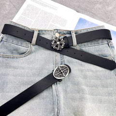 Crow CH Cross Personality Belt Men's Tide Korean Version Vintage PU Leather Hairstylist Jeans Belt Punk Style