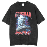 Mens T Shirts Monster Godzilla Print Cotton Short Sleeve T-Shirt Loose