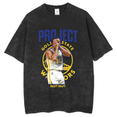 Men T Shirts Washed Water Retro Old T-Shirts Curry Printed Short Sleeves