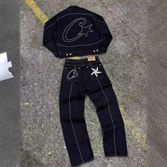 Corteiz Alcatraz jeans new star embroidery American high street retro old casual five-point pants tide