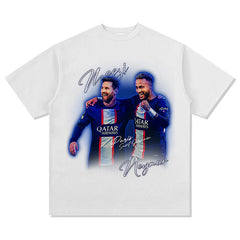 Mens Vintage Football T-Shirt BC Neymar Messi Vintage Print Long Sleeve Short Sleeve T-Shirt Washed and Old