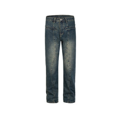 Mens Vintage Pants Splicing Trousers Washed Jeans MIJKO