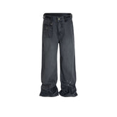 Men's Vintage Pants Men's Women's High Street Buckle Strap Waist Straight Pants Washed Toolwear Pants MIJKO