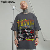 T-shirt rétro de course à manches courtes pour hommes et femmes, style hip-hop, coupe ample