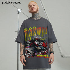 T-shirt rétro de course à manches courtes pour hommes et femmes, style hip-hop, coupe ample
