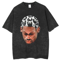 Mens T Shirts Washed Water Old T-Shirts Rodman Prints Loose