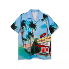 Tide brand summer loose Thai casual Hawaiian short-sleeved shirt men's couple vacation beach flower shirt tide