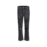 Men's Vintage Pants Ripped Pants Men's and Women's Zipper Black and Grey Straight Jeans MIJKO