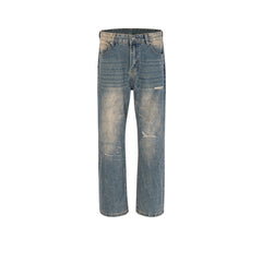 Men Vintage Pants High Street Washing Water Old Ripped Trousers Ripped Jeans MIJKO