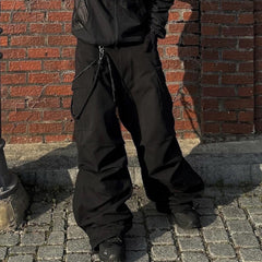 Mens Vintage Pants Casual Trousers High Street Side Zipper Multi-Pocket Overalls MIJKO