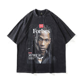 T-shirt Homme Rétro Imprimé Portrait Ample Manches Courtes pour Hommes et Femmes