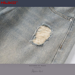 Mens Vintage Pants Old Ripped Slim Jeans MIJKO