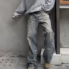 Men's Vintage Pants Men's Women's High Street Straight Pants Jeans MIJKO