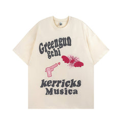 T-shirt Rétro Homme Alphabet Impression en Relief Manches Courtes T-shirt Couple Ample Homme