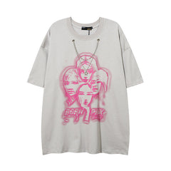 T-shirt Homme Mode Nationale Graffiti Impression Manches Courtes T-shirt Ample Homme et Femme