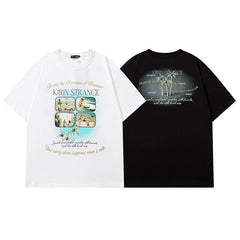T-shirt Homme Imprimé Vintage Hip Hop Manches Courtes T-shirt Homme et Femme Décontracté