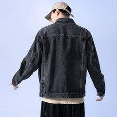Men's Spring Black Denim Jacket Loose Plus Size Retro Casual Men Denim Jacket