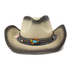 Chapeaux de cowboy en paille Chapeau de cowboy en paille d'extérieur pour hommes et femmes printemps et été