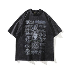 T-shirt homme/femme T Yabi Style Imprimé foncé Effet usé Délavé Manches courtes