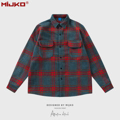 GGGard MIJKO series men's clothing women's plaid printing high street shirt men's and women's same arc hem shoulder three-color shirt multi-size