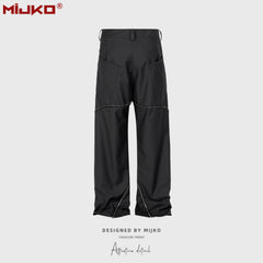 MIJKO men's women's spiral zipper design trousers men's and women's same high street black and gray two-color straight casual trousers