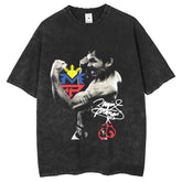 Mens T Shirts Boxer Pacquiao Print Washing Water T-Shirt Top T-Shirt