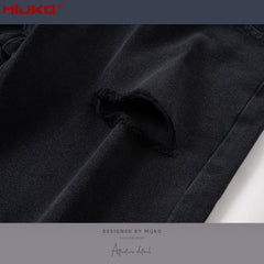 Mens Vintage Pants Splicing Knife Cut Ripped Unisex Jeans MIJKO
