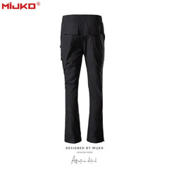 Mens Vintage Pants Multi-Pocket Slim-Fit Zipper Wide-Foot Casual Pants MIJKO