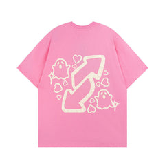 T-shirt Homme Imprimé en Relief Manches Courtes Unisexe Hip Hop Ample