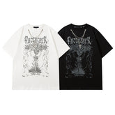 Men T Shirt Hip Hop Necklace Dark Short-Sleeved T-shirt Men and Women Loose Couple