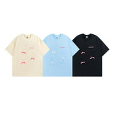 Men T Shirt Contrast Color Ribbon Bow Couple Short Sleeve T-shirt Men