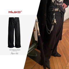 MIJKO men's clothing women's violent pattern washing destruction splashing ink old money wind trousers men's and women's straight cat whisker trousers