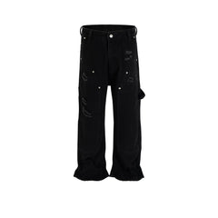 Men Vintage Pants High Street Spliced Trousers Men's and Women's Design Black Jeans MIJKO