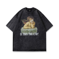 Men T Shirt Hip Hop Cartoon Anime Print Washed and Worn Short Sleeve T-shirt Men and Women