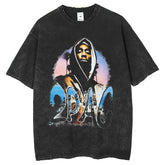 Mens T Shirts 2Pac T-Shirt Printed Washing Water Old Short Sleeves Loose