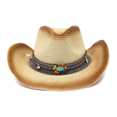 Chapeaux de cowboy en paille Chapeau de cowboy en paille d'extérieur pour hommes et femmes printemps et été