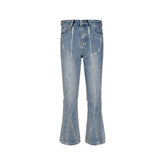 Men's Vintage Pants splicing men's and women's slightly washed white retro jeans MIJKO