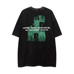 T-shirt Homme Imprimé Vintage Hip Hop Manches Courtes T-shirt Lavé pour Homme