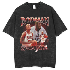 Mens T Shirts Rodman T-Shirt Printed Washed Short Sleeves Loose