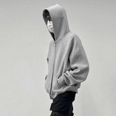 Mens Jacket Double Zipper Heavy Simple Hooded Sweater MIJKO