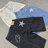 Corteiz Alcatraz jeans new star embroidery American high street retro old casual five-point pants tide
