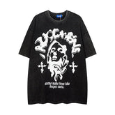 T-shirt Homme Vintage Délavé Effet Vieilli Portrait Couple Manches Courtes