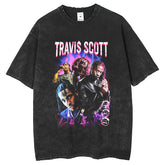 Mens T Shirts Travis Scott Printed Old T-Shirts Loose