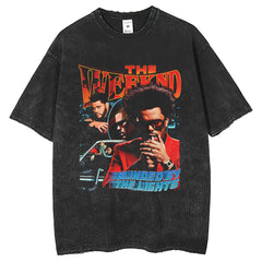 Men T Shirts Summer Vintage Washed Old Mars Print Short Sleeve T-Shirts