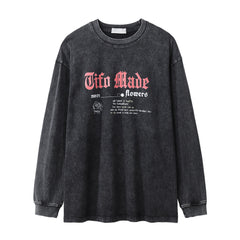 Men Long Sleeve T Shirt Rose Pattern Loose Distressed Niche